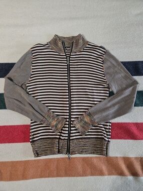 Vintage Silk & Cotton Striped Zip-Front Sweater One Girl Who